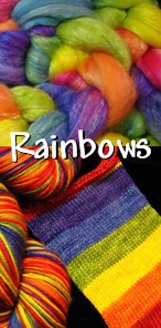 Love all the colors? Enjoy our many styles of rainbows, hand dyed for you on yarn or fiber.