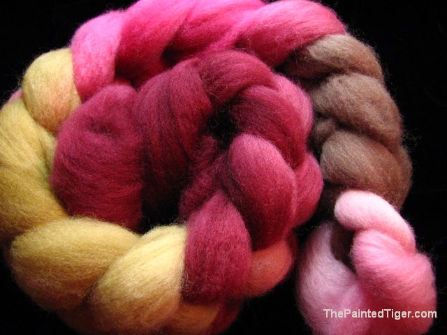 Hand Dyed Falkland Wool Combed Top Pinks and Browns