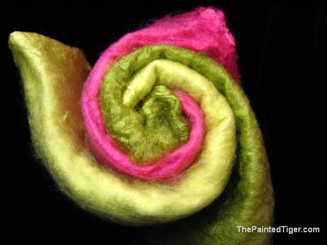 Mawata Silk Hankies Pink Green Hand Dyed