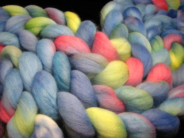 Water Lilies Hand Dyed Wool Spinning Fiber Blue, Green, Pink, Yellow, White